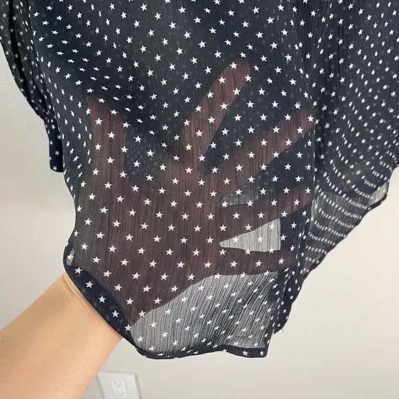 LAgence Nordstrom Womens 6 Black Star Print Sheer Button Up Long Sleeve Blouse - Picture 10 of 12
